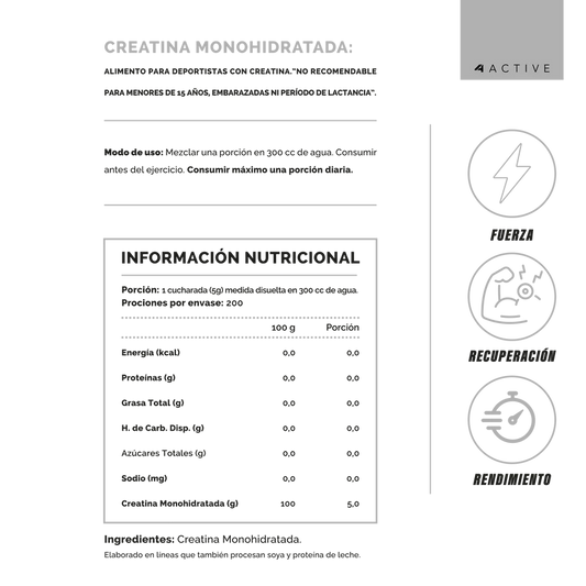 100% PURE Creatina - 1000 grs / 200 servicios, unflavored