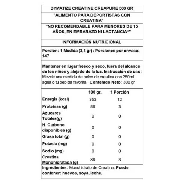 Creatine Monohydrate CREAPURE - 500 grs / 147 servicios, unflavored