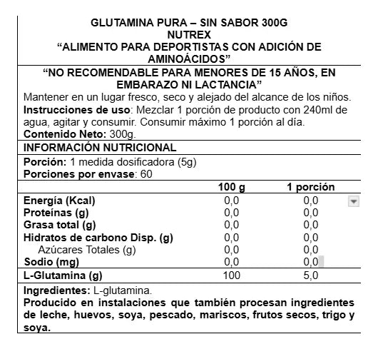GLUTAMINA Pure - 300 grs / 60 servicios, unflavored
