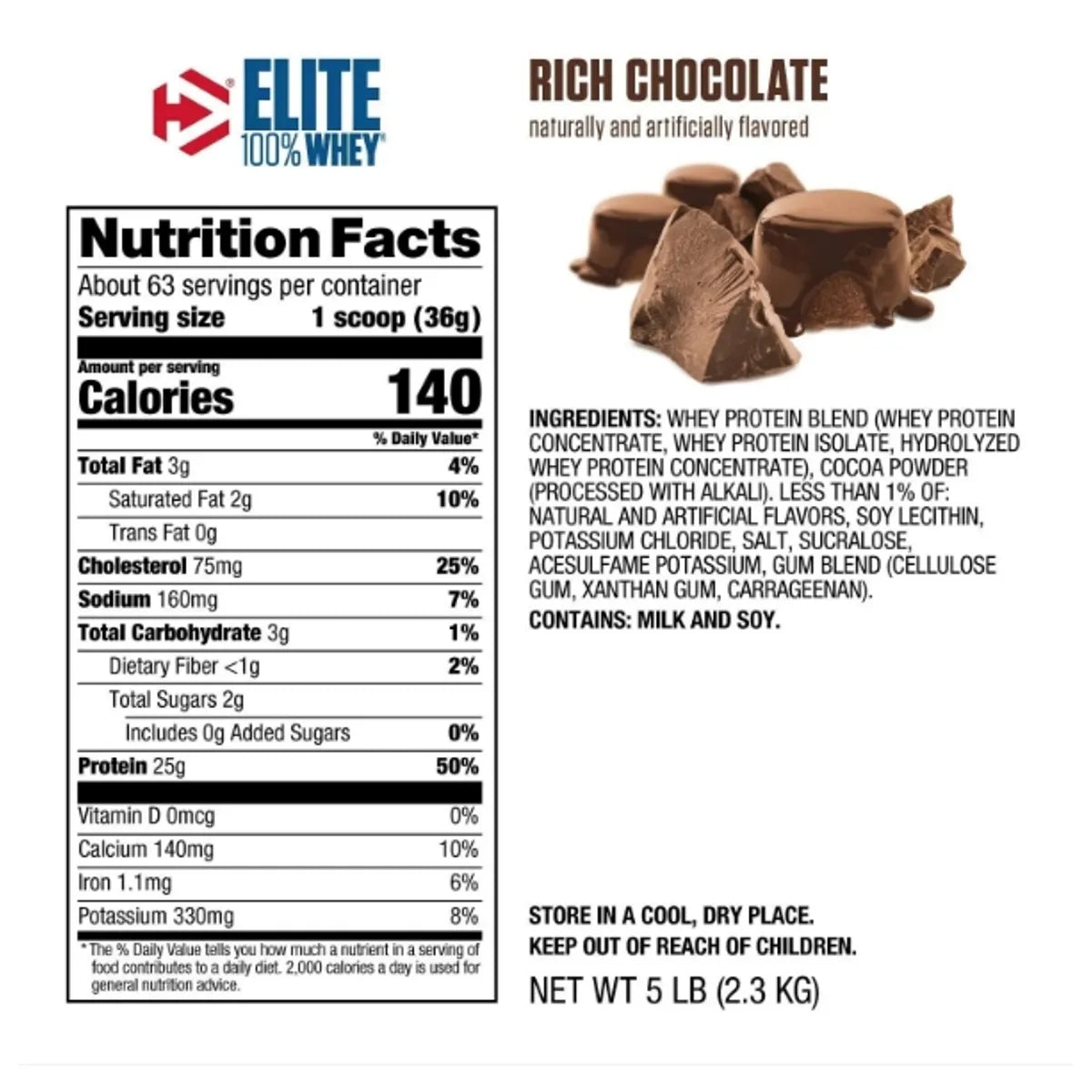 ELITE 100% WHEY Protein - 5 lbs / 63 servicios, sabores