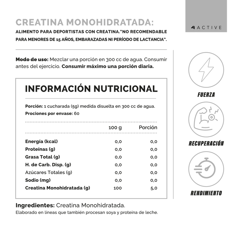 100% PURE Creatina - 300 grs / 60 servicios, unflavored