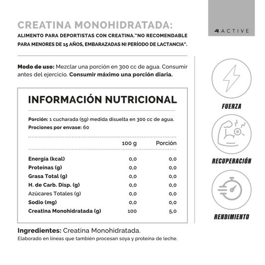 100% PURE Creatina - 300 grs / 60 servicios, unflavored