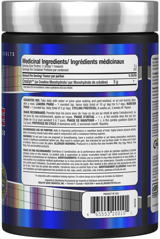 CREATINA MONOHYDRATE Pharmaceutical Grade - 1000 grs / 200 servicios, unflavored