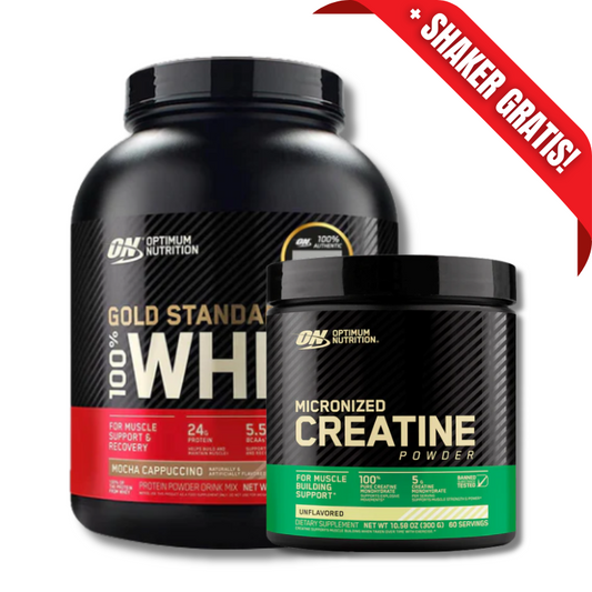 AHORRO PACK 10: GOLD STANDARD 100% Whey – 5 lbs, sabores + Creatina MICRONIZED Powder – 300 grs, unflavored