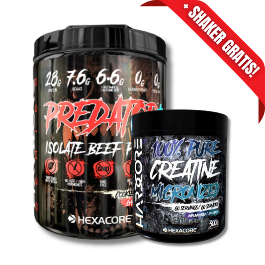 AHORRO PACK 14: PREDATOR Isolate BEEF Protein – 4.8 lbs, sabores + 100% PURE Creatina Micronized – 300 grs, unflavored