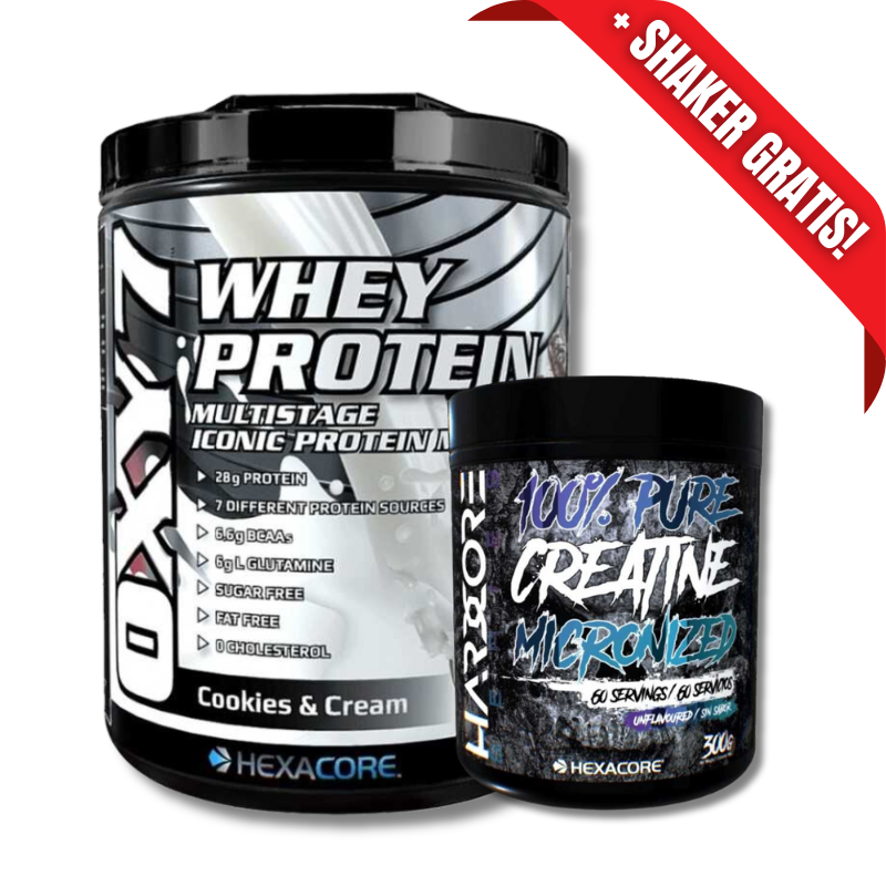 AHORRO PACK 15: OXY 7 Whey Protein – 5 lbs, sabores + 100% PURE Creatina Micronized – 300 grs / 60 servicios, unflavored