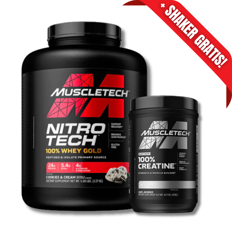 AHORRO PACK 7: NitroTech 100% WHEY GOLD – 5 lbs, sabores + 100% Creatina PLATINUM Monohydrate – 400 grs, unflavored