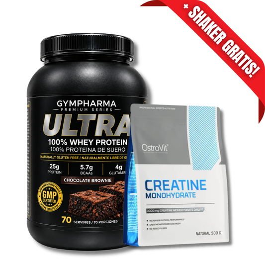 AHORRO PACK 26: ULTRA 100% Whey Protein Gluten / Sugar FREE - 5 lbs / 70 servicios, sabores + Creatina WOMEN + CREATINA Monohydrate – 500 grs / 200 servicios, unflavored