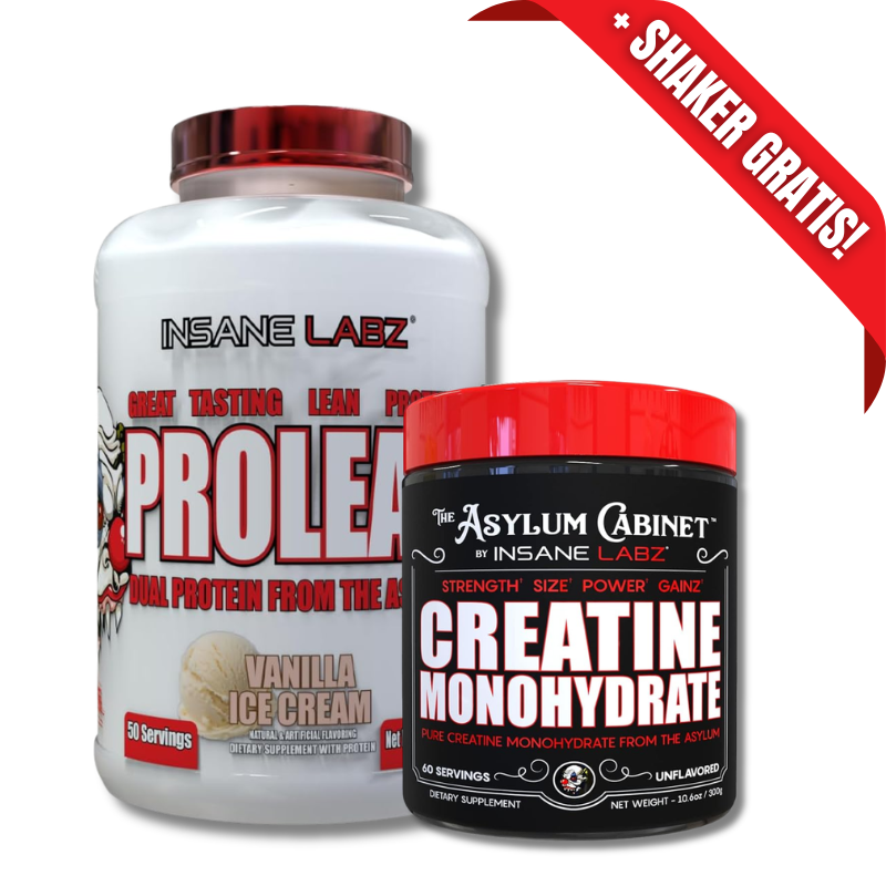 AHORRO PACK 27: PROLEAN Dual Protein - 3.2 lbs, sabores + Creatina MONOHYDRATE Asylum Cabinet - 300 grs / 60 servicios, unflavored