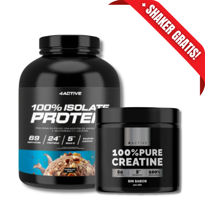 AHORRO PACK 22: 100% ISOLATE Protein (SIN Gluten / Lactosa / Azúcar) - 2000 grs, sabores + 100% PURE Creatina - 300 grs / 60 servicios, unflavored