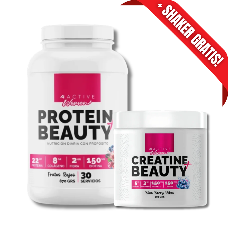 AHORRO PACK 23: Protein WOMEN + BEAUTY (SIN Gluten / Lactosa / Azúcar) - 870 grs, sabores + Creatina WOMEN + BEAUTY - 282 grs / 30 servicios, sabores