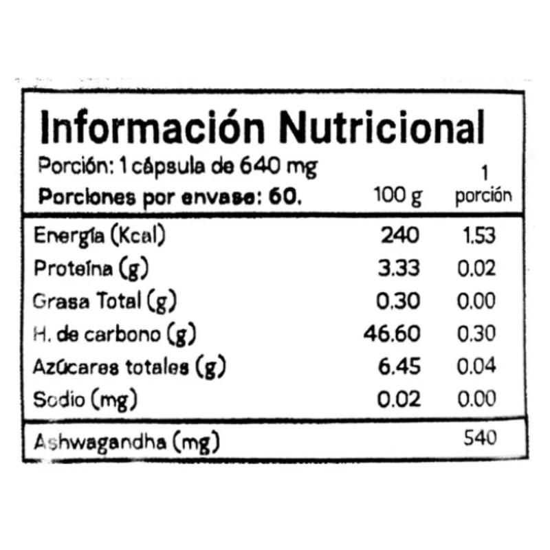 ASHWAGANDHA Cápsula Vegetal – 60 caps / 60 servicios