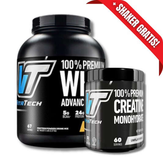 AHORRO PACK 3: 100% PREMIUM WHEY Advanced Protein – 5 lbs, sabores + 100% PREMIUM Creatina Monohydrate – 300 grs, unflavored