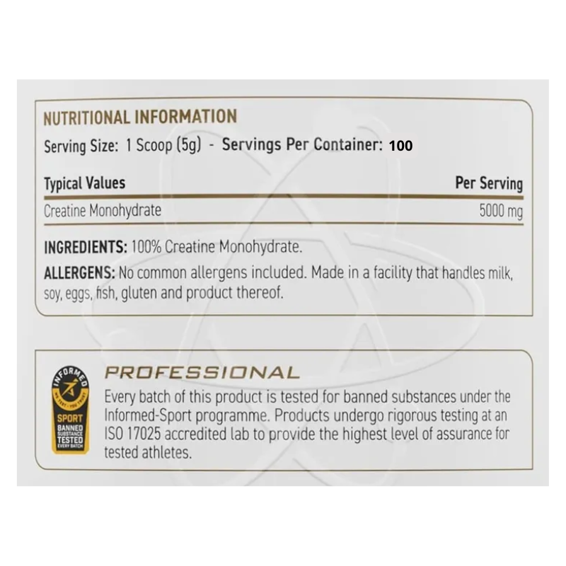 Creatina MONOHYDRATE Micronized – 500 grs / 100 servicios, unflavored