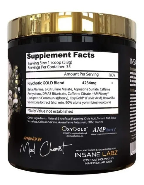Psychotic GOLD Infused Pre-Workout USA / 35 servicios / Sabores