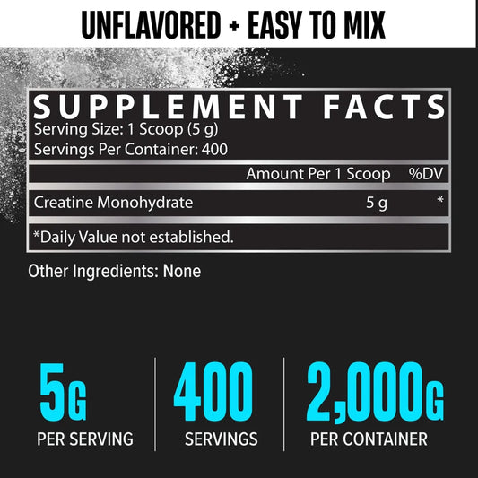 CREATINA Monohydrate - 2000 grs / 400 servicios, unflavored