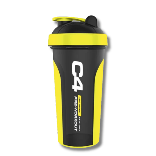 Shaker C4 Black/Yellow c/rejilla mezcladora (PLÁSTICO ENGOMADO ANTIDESLIZANTE) - CIERRE FÁCIL - 700 ml