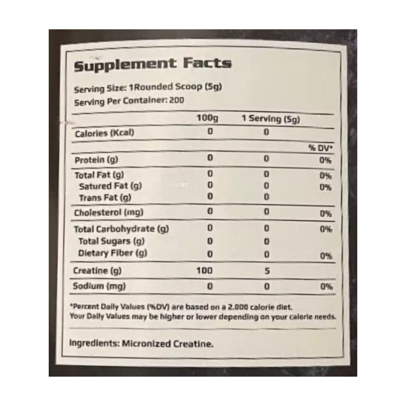 100% Pure CREATINA Micronized – 1 kg / 200 servicios, unflavored