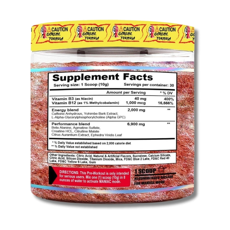 MANIAC EXTREME Pre-Workout USA – 300 grs / 30 servicios, sabores