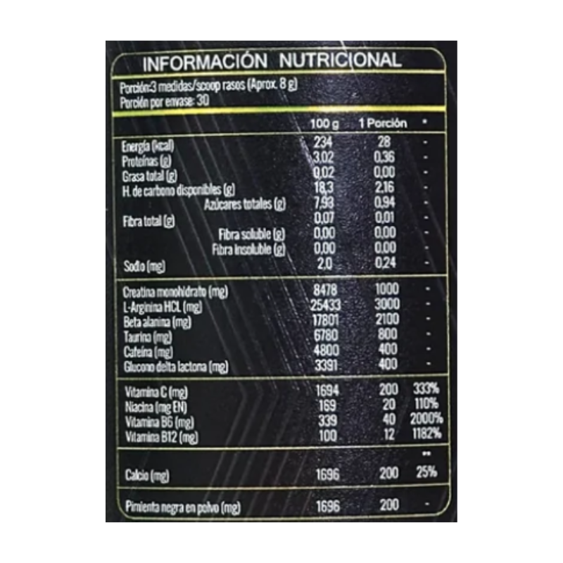 MASACRE Pre Workout – 240 grs / 30 servicios, sabores