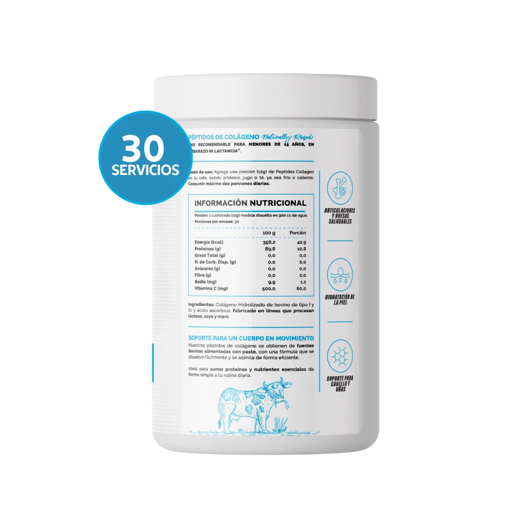 Colágeno PEPTIDOS Naturally Raised - 360 grs / 30 servicios, unflavored