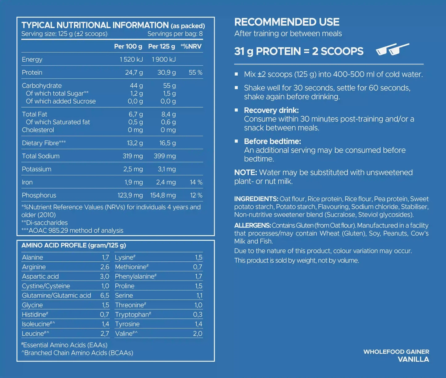 Wholefood GAINER - 5.5 lbs / 20 servicios / Sabores