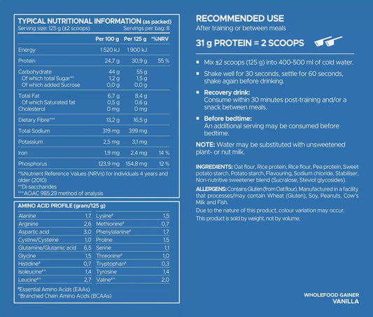 Wholefood GAINER - 5.5 lbs / 20 servicios / Sabores