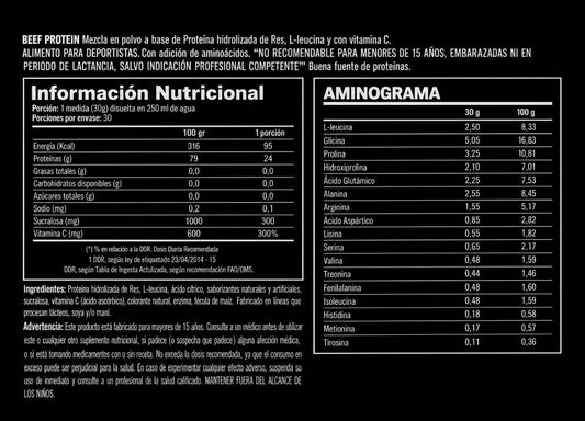 BEEF-PRO Clear Hydrolyzed Protein - 2 lbs / 30 servicios, (TEXTURA DE JUGO), sabores