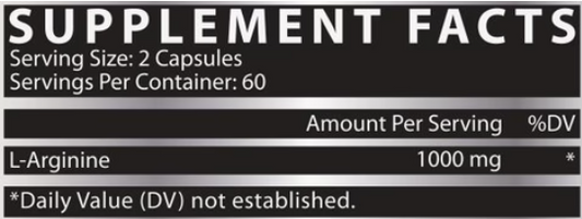 L-ARGININA 1000 Nitric Oxide Booster - 120 caps / 60 servicios