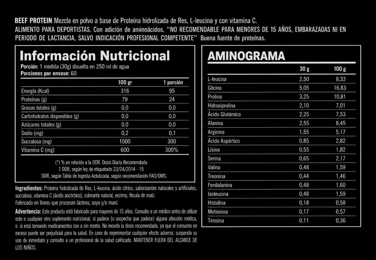 BEEF-PRO Clear Hydrolyzed Protein - 4 lbs / 60 servicios, (TEXTURA DE JUGO), sabores
