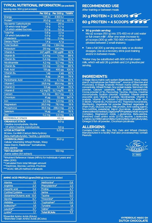 HYPERBOLIC MASS gH - 8.8 lbs / 26 servicios, sabores