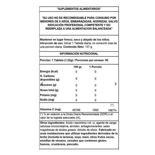 VITAMINA C 1000 mg - 90 caps / 90 servicios